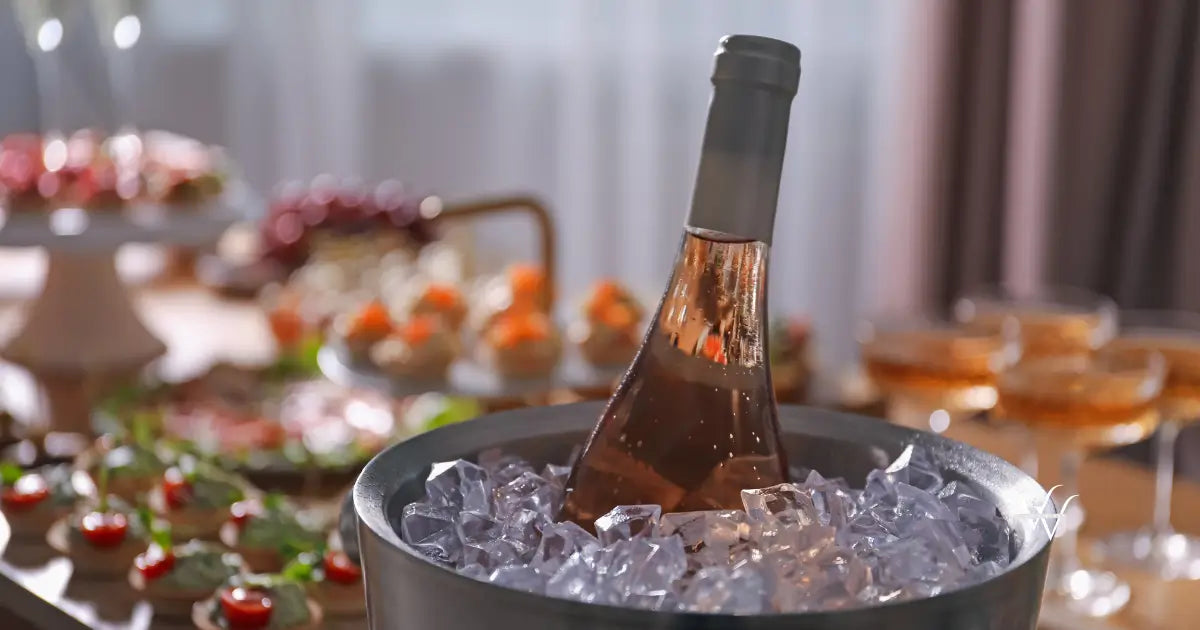 buffet menu bottle of sparkling wine on table closeup