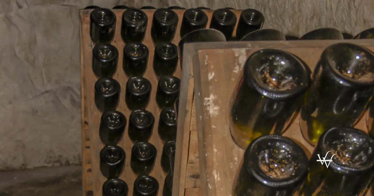 champagne bottles undergoing remuage