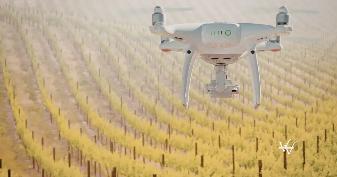 drone flying over vineyard