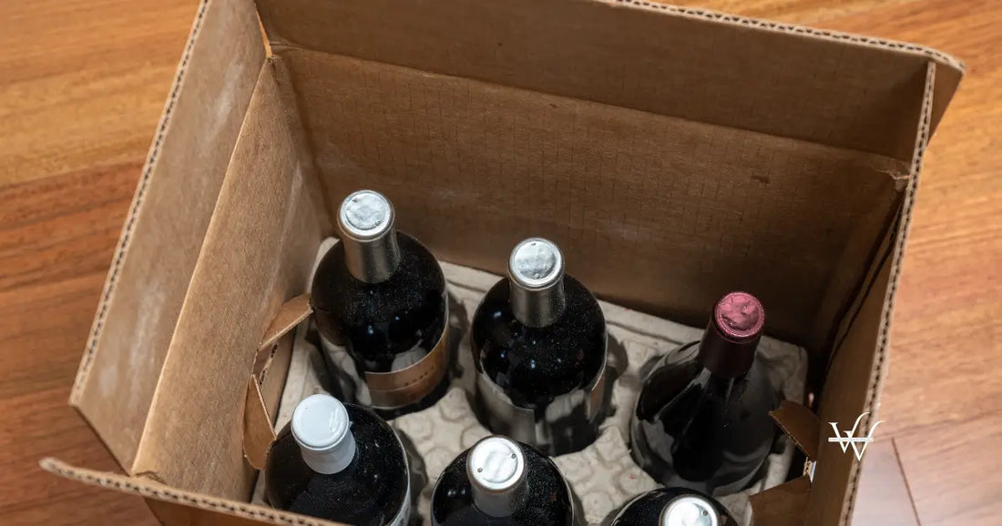 open box or case of six bottles of wine after home delivery
