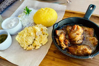 Traditional Romanian Food with Pork Stew and Mamaliga